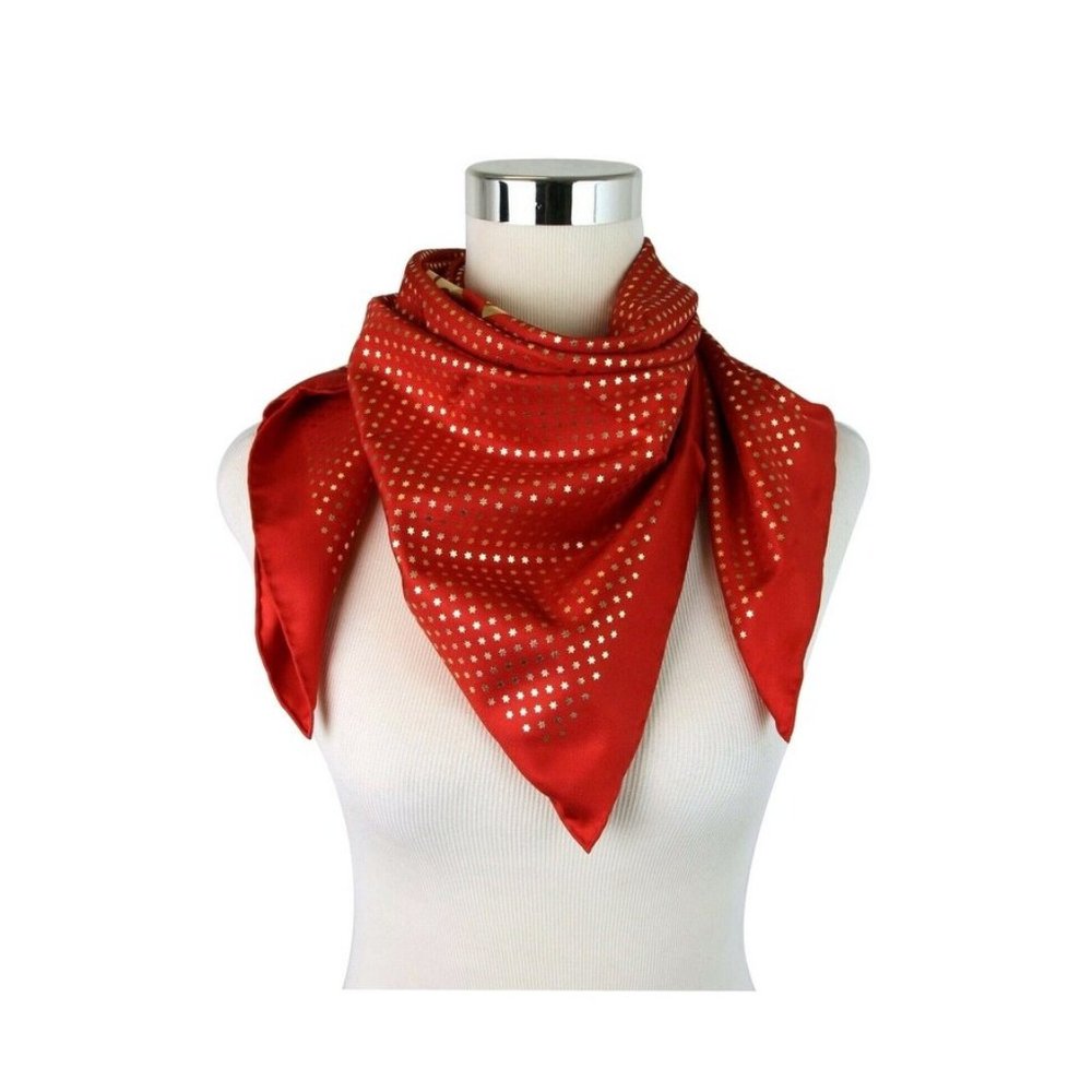 Gucci Red Silk Metallic Gold Star "GUCCY" Scarf - Picture 3 of 6